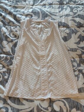 Sleeveless White Swiss Dot V-Neck Top